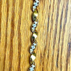 Vintage Monet Gold Tone Link Bracelet with Rhinestones